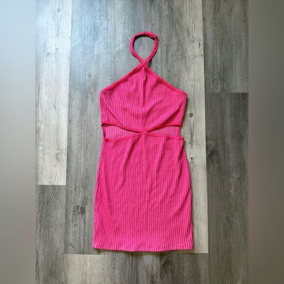 Pink Halter Neck Ribbed Dress - Picture 3 of 11